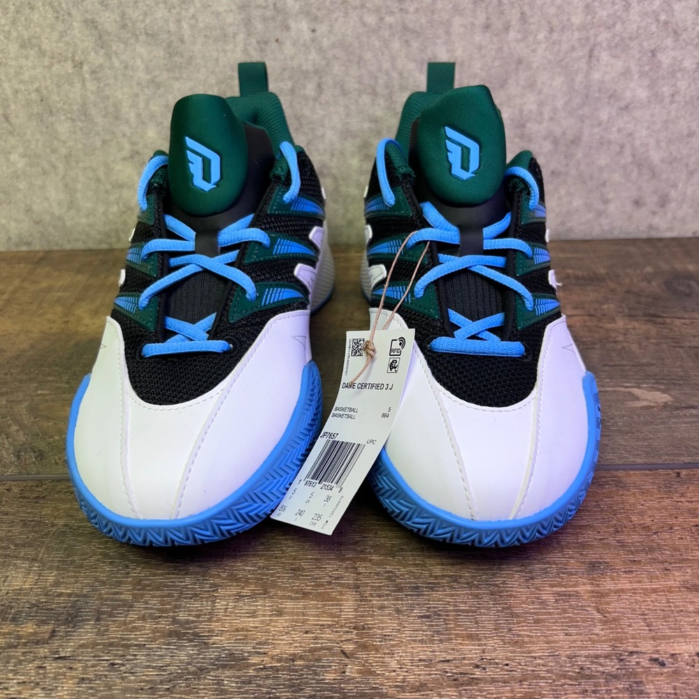Adidas Dame Certified 3 Low Basketball Shoes White/Green/Blue Size 5.5 NWOB‎